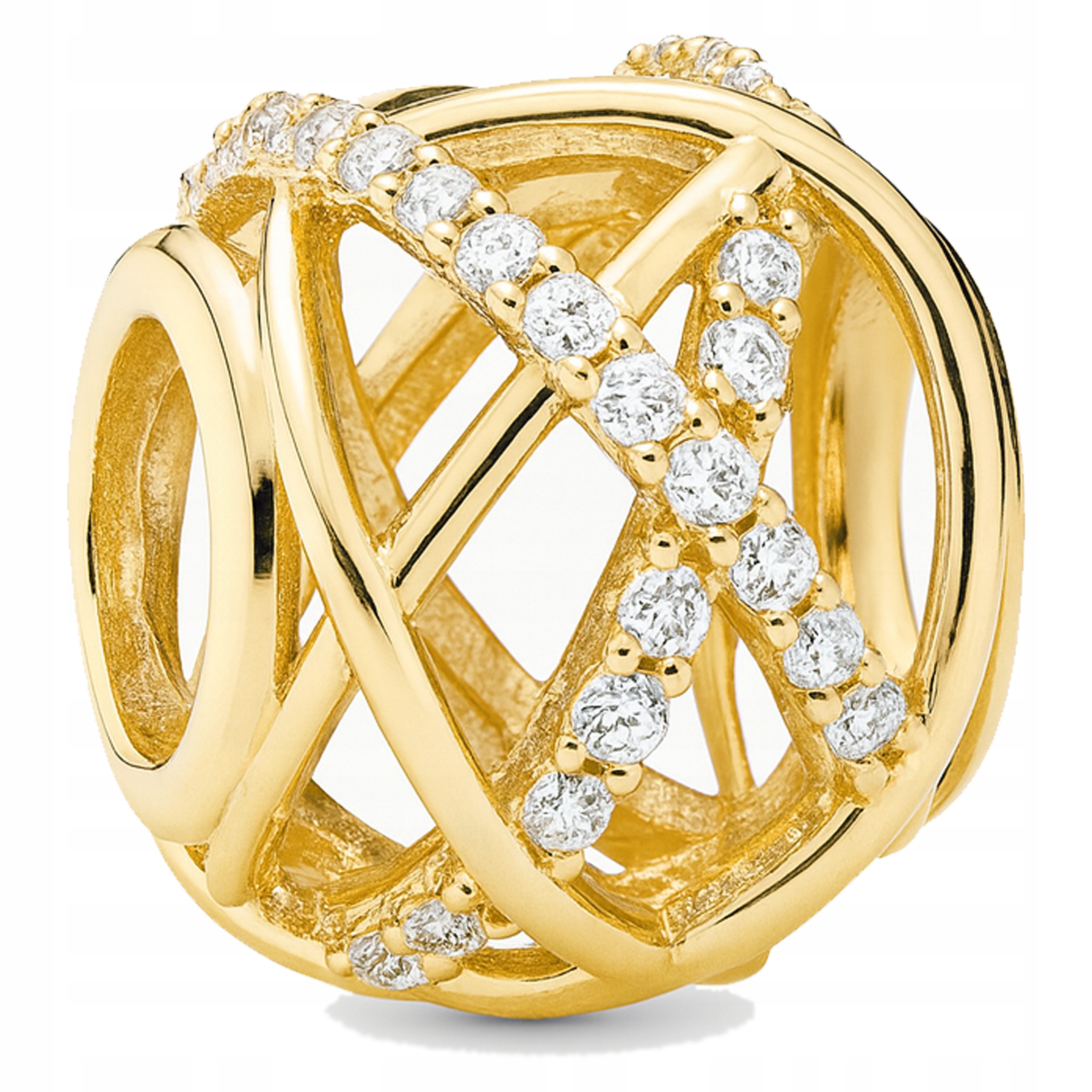 Zlaté Kulatý korálky s křišťálovým přívěskem a kubickým zirkonem, Stříbro 925