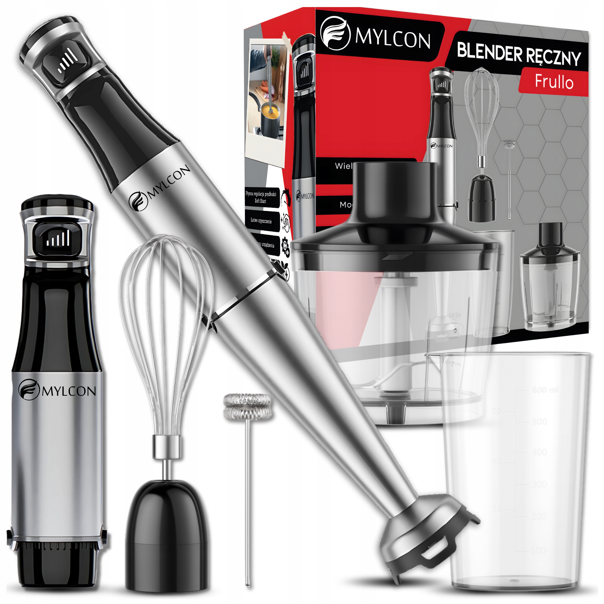 Blender Ręczny Mikser Wielofunkcyjny 5 Prędkości Wzmocnione Ostrza 5W1