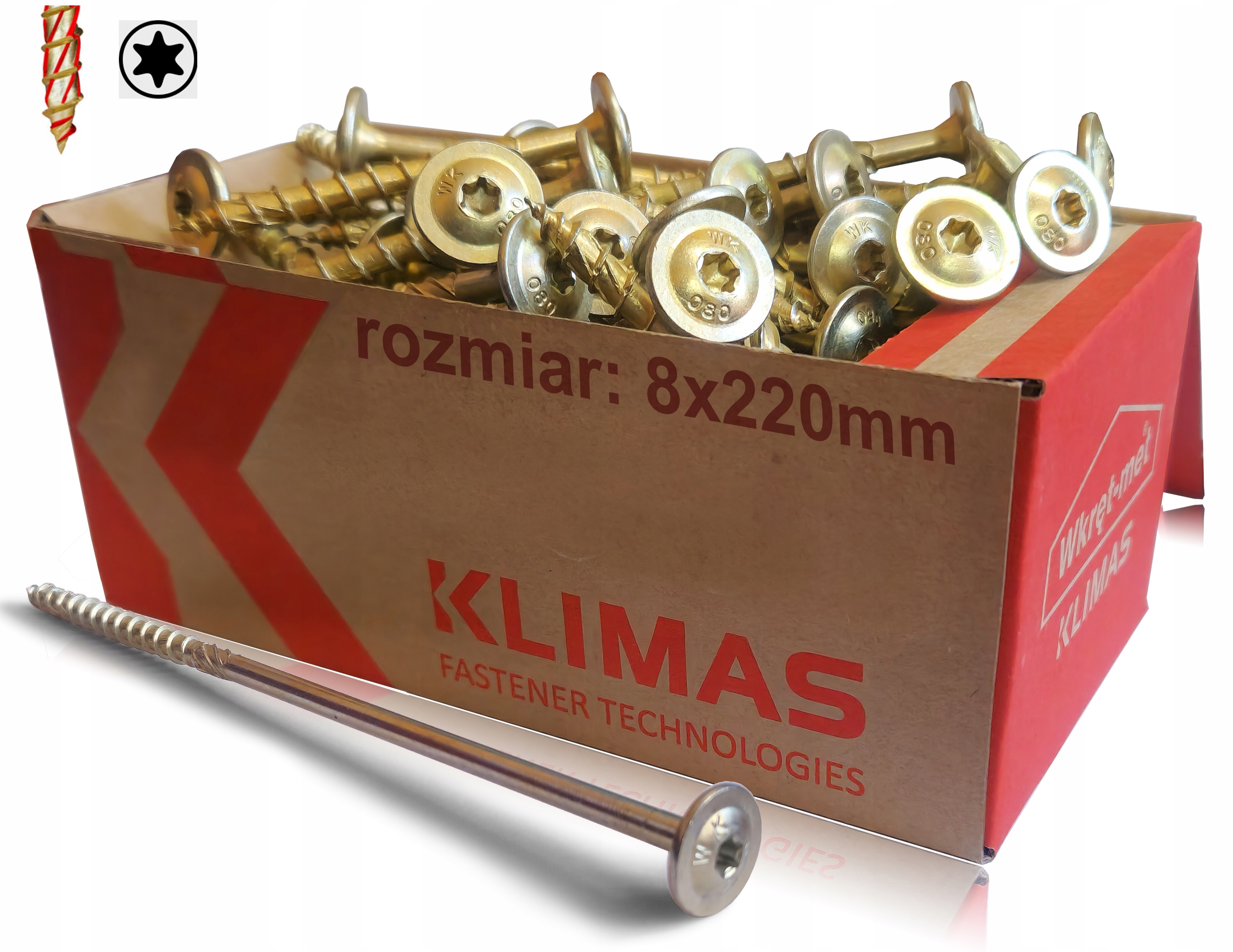 WKRĘTY CIESIELSKIE DO DREWNA TALERZOWE TORX 8x220