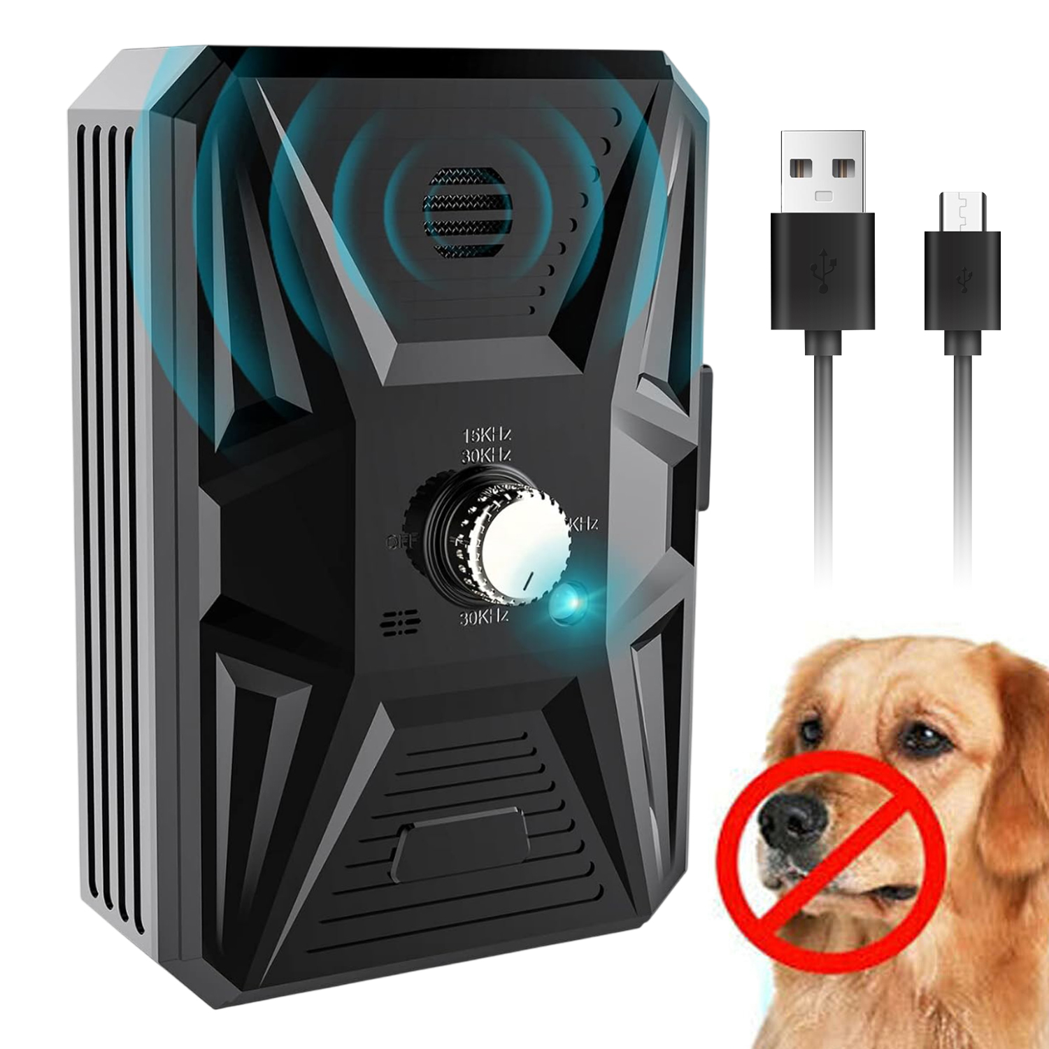 Levně Odpuzovač Psů Ultrazvukový 3 Nastavitelnými Frekvencemi Led Světlo