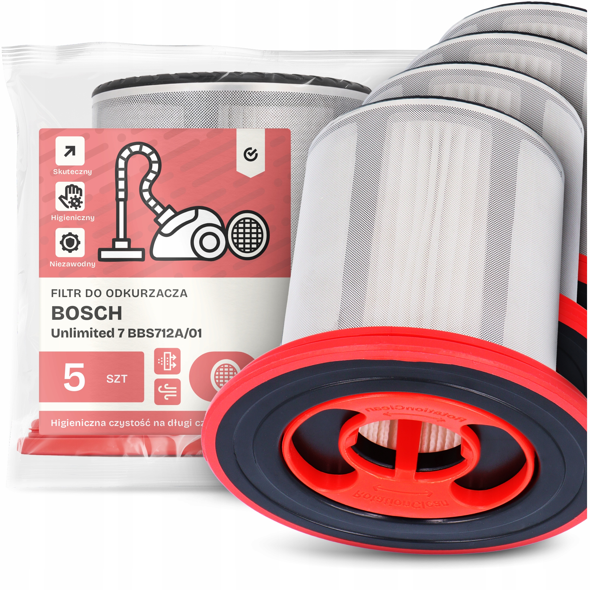 5x Vzduchový Filtr pro Vysavač Bosch Unlimited 7 BBS712A/01 Hepa Em-w