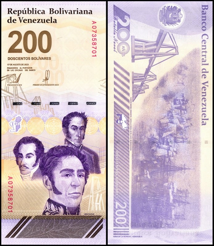 Wenezuela 200 Bolivares 2021 P-120 Obiegowe XF/F