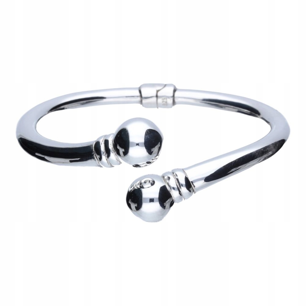 Stříbrný náramek ryzosti 925 typu bangle, váha 12.92 g, kuličky jako dárek