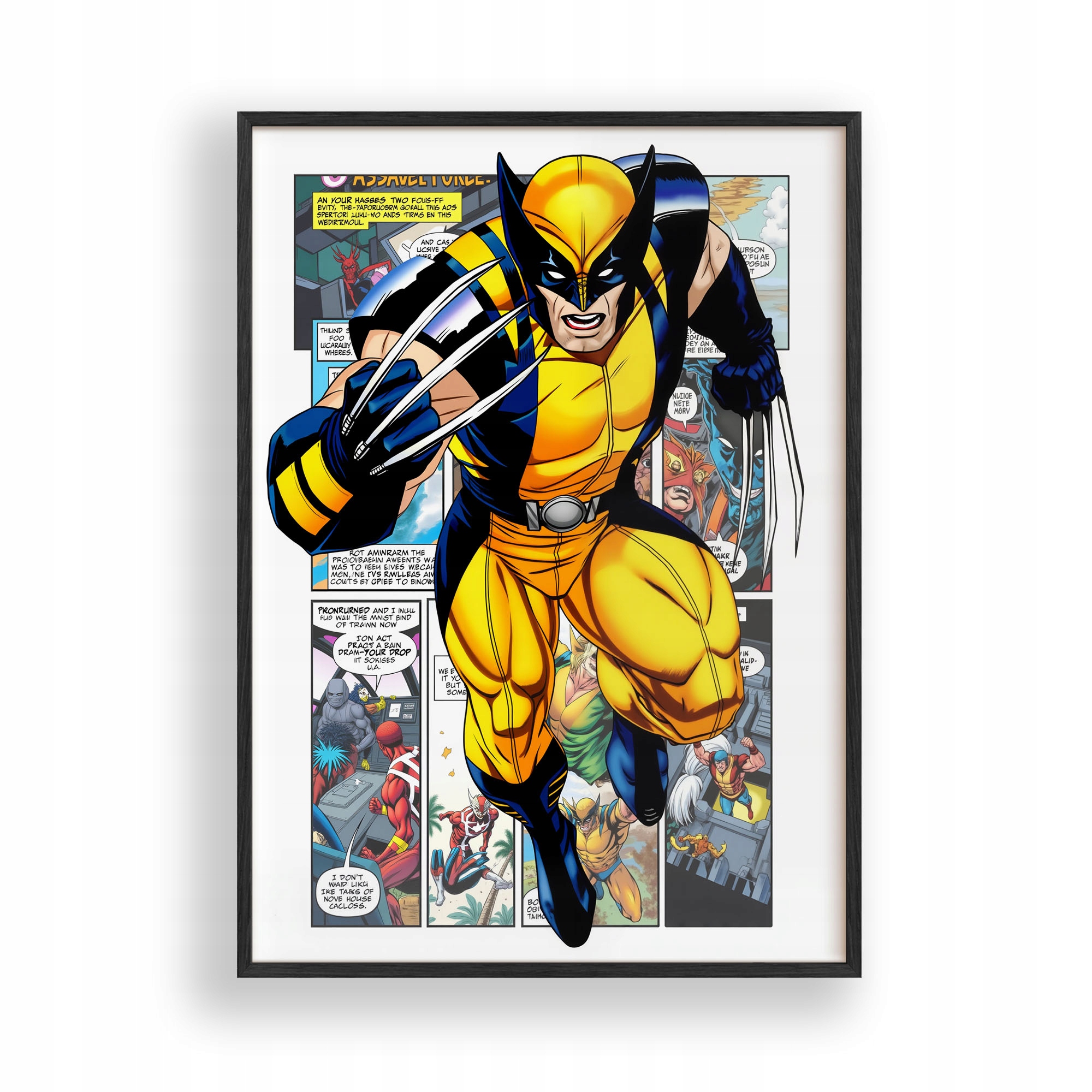 Plakát motivem Wolverina s Avengers v černém dřevěném Rámeček 30x42 cm