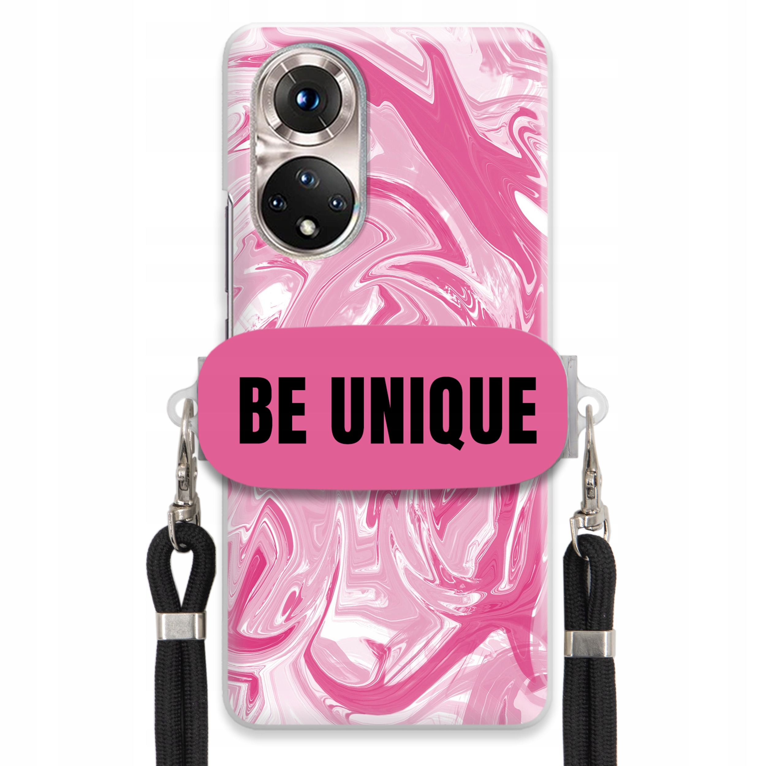 Puzdro pre Huawei Honor 50 Case držiak na šnúrku Čierna Ružová Mramor Unique