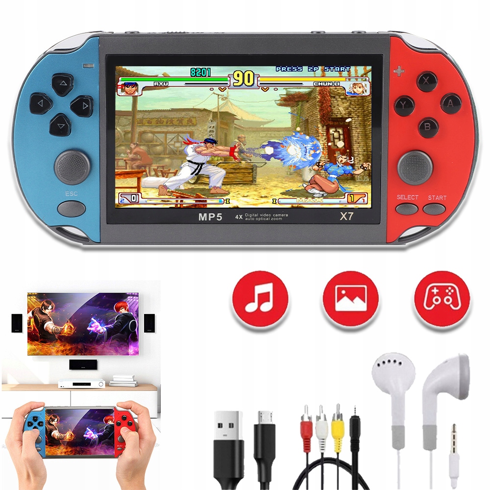 4.3'' Konsola Do Gier X7 Przenośna 8GB 2000+ Gier Gry Zręcznościowe Tv