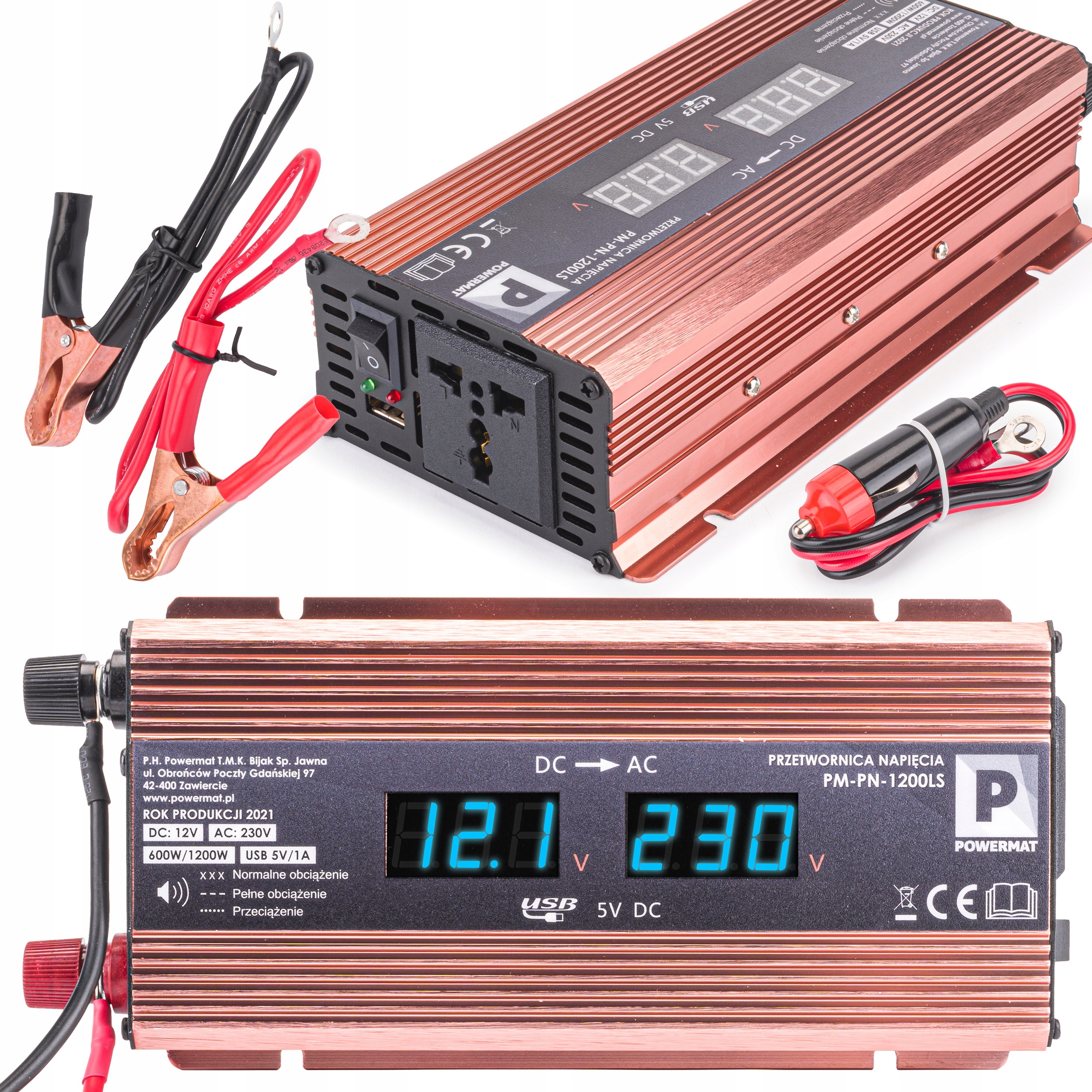 Przetwornica NAPIECIA Samochodowa 12V 1200W LCD