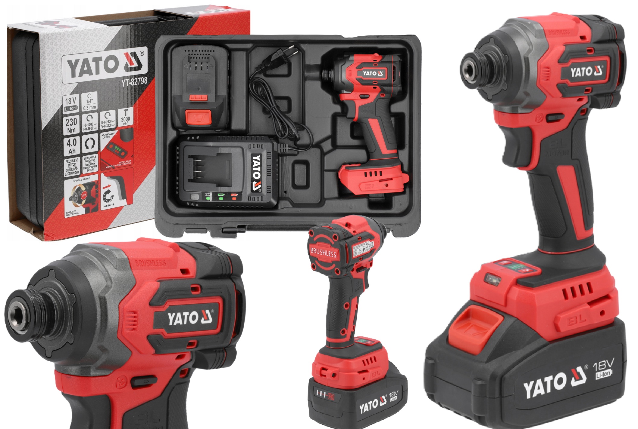 Bezkartáčový Aku Šroubovák Nabíječka 4Ah 18V 230Nm Yato YT-82798