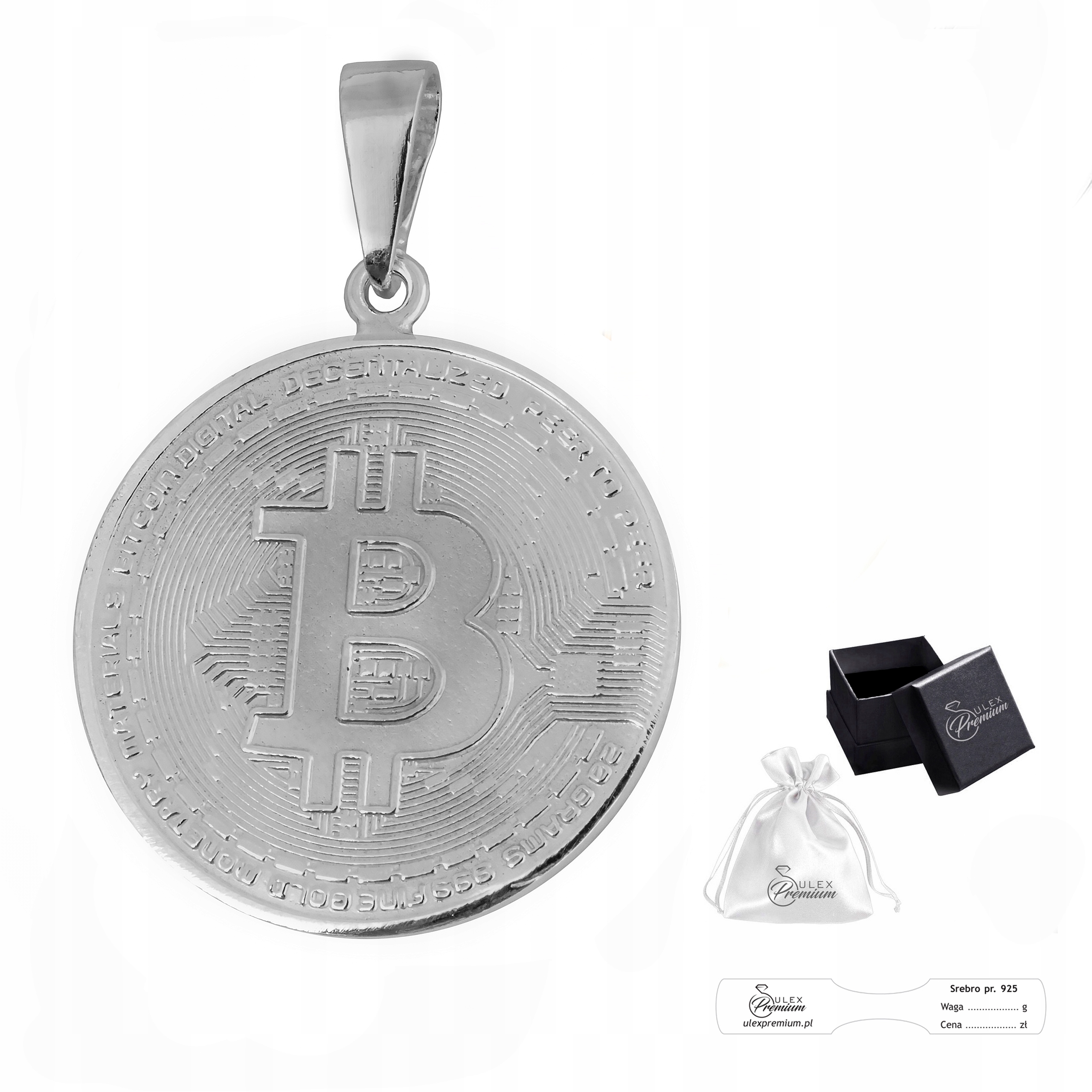 Přívěsek Stříbro pr.925 Bitcoin Elegantní pánský Kulatý přívěsek Kryptoměna