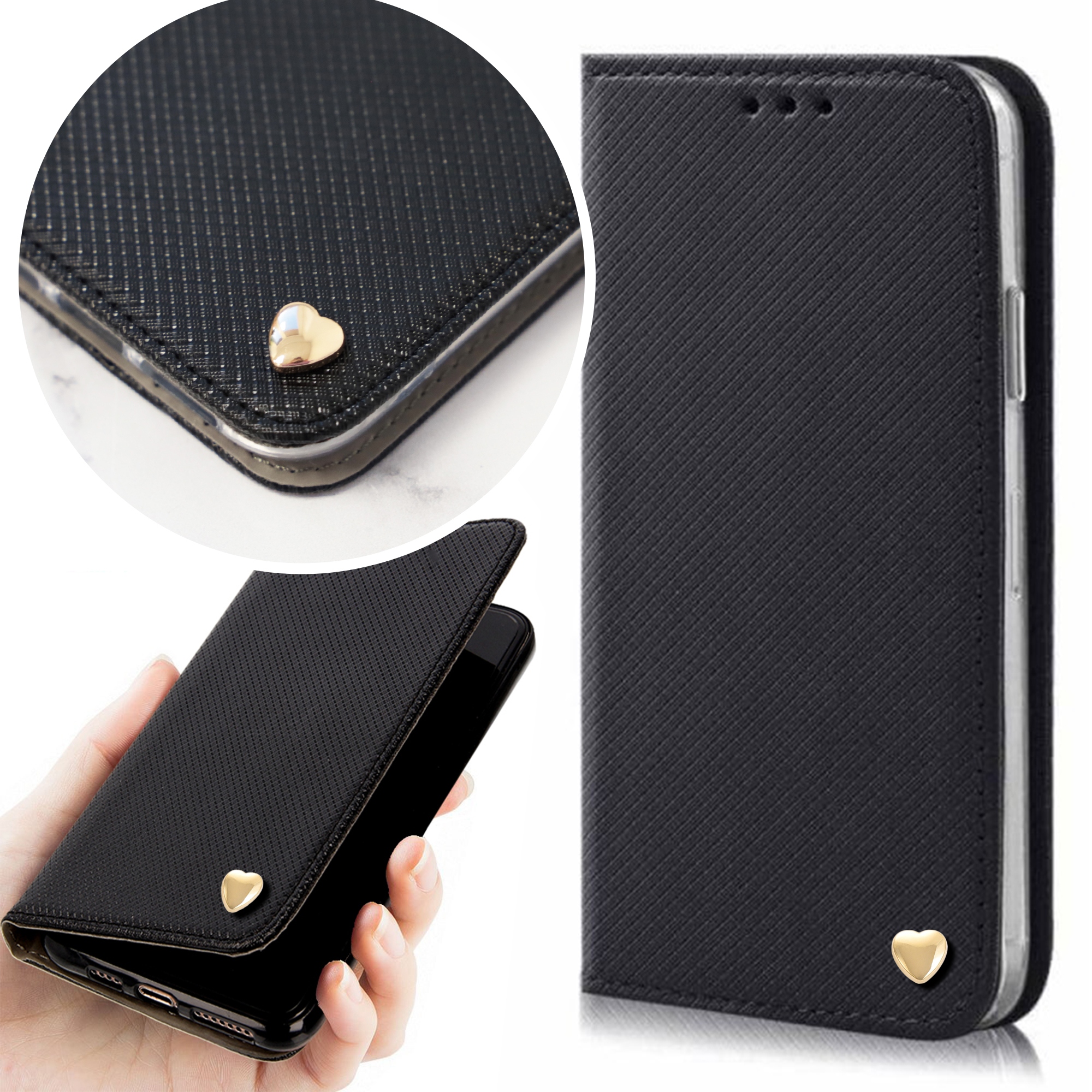 Etui Magnet Złote Serduszko ONEPLUS 9R Ochronne