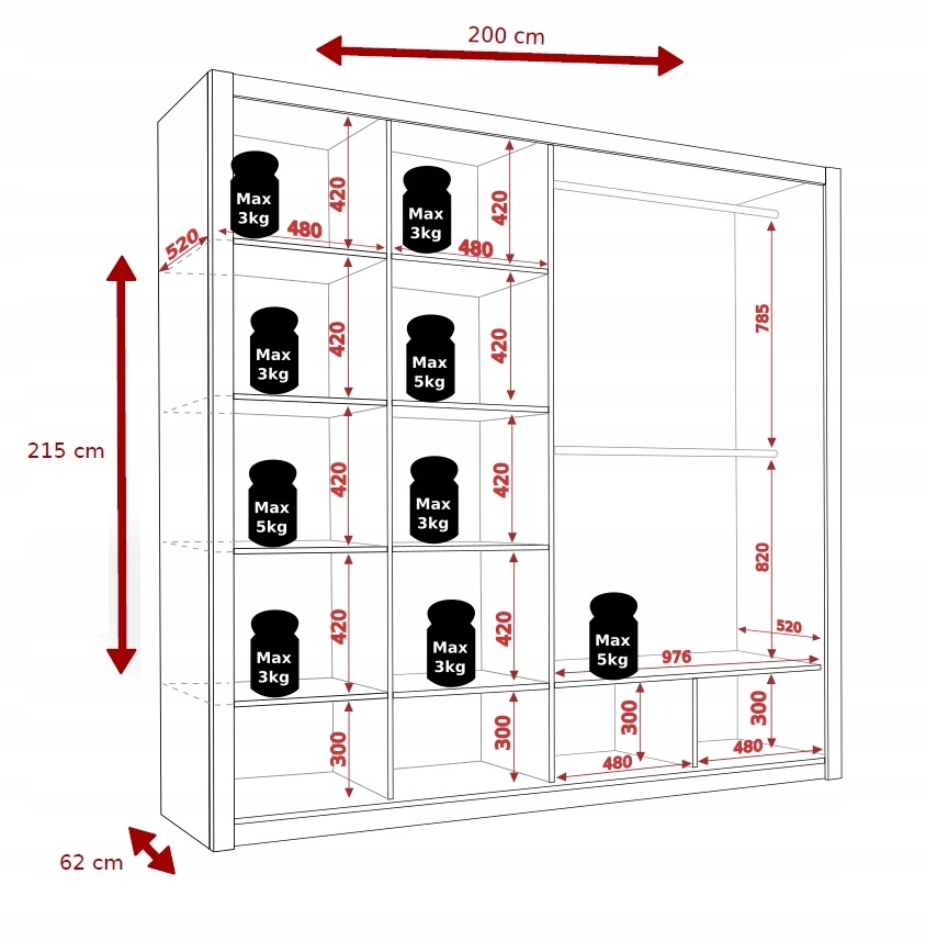 Zestaw Mebli BARI Szafa 200 + Komoda DĄB ARTISAN Kolor frontów dąb artisan