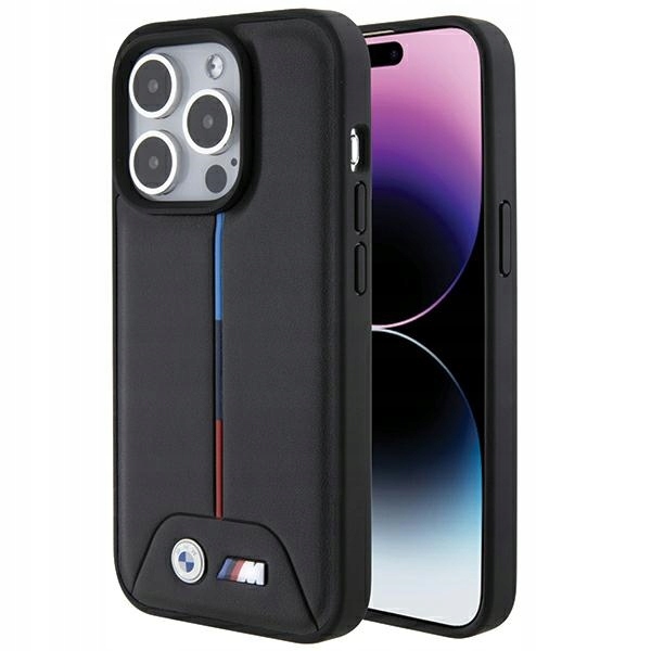 Bmw Prošívané Tricolor Pouzdro iPhone 15 Pro (černé)