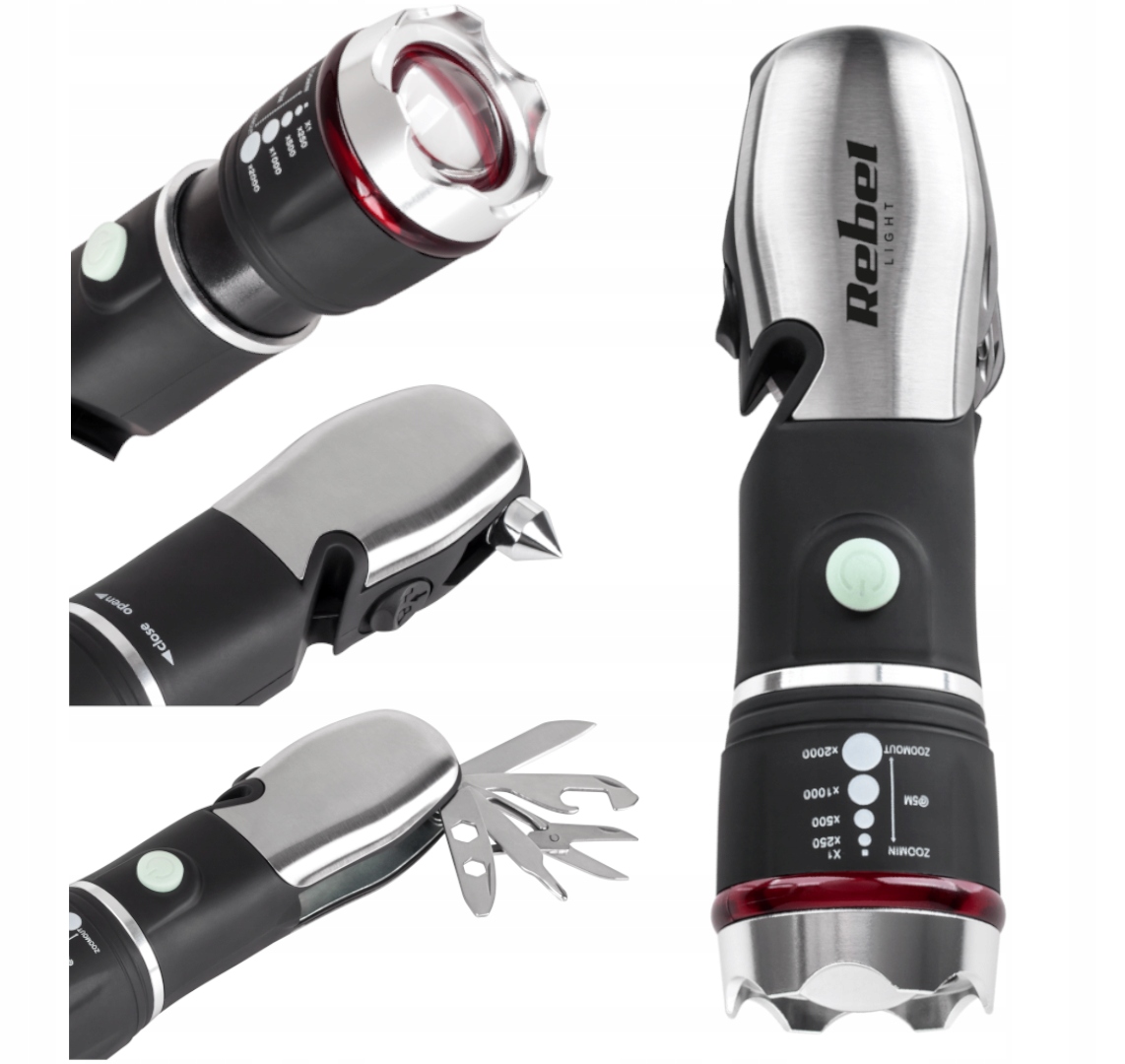 LATARKA SAMOCHODOWA LED NÓŻ DO PASÓW MŁOTEK SZYB Maksymalna siła światła 120 lm