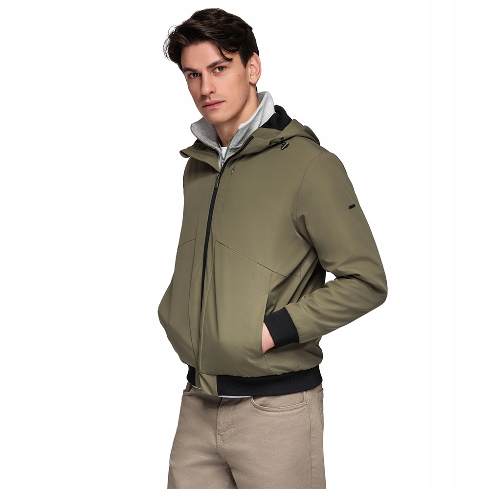 Lehká pánská bunda s kapucí a síťovanou podšívkou olivová V2 C640 XXL