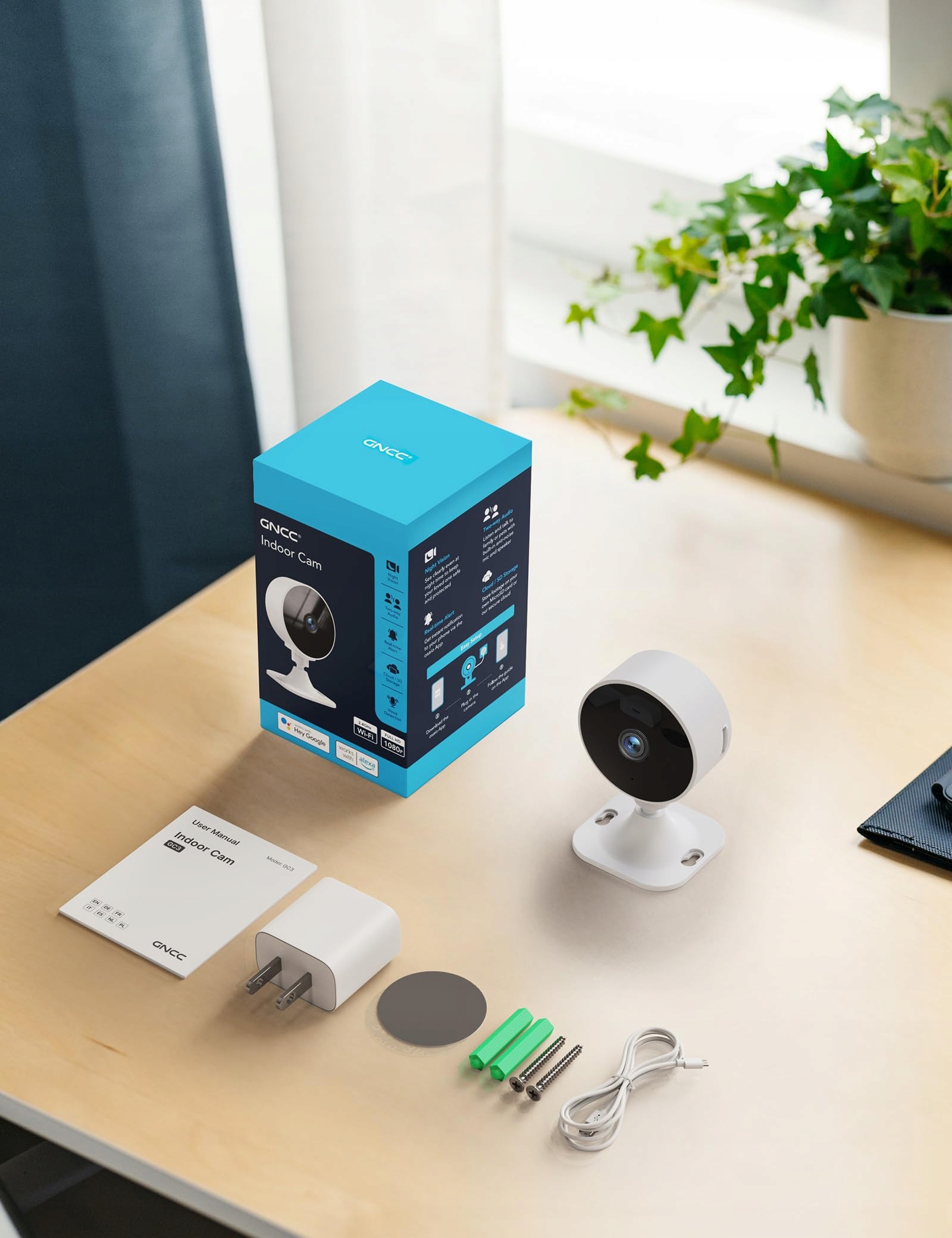 Gncc Vnitřní kamera 1080P Hd s nočním viděním a detekcí pohybu