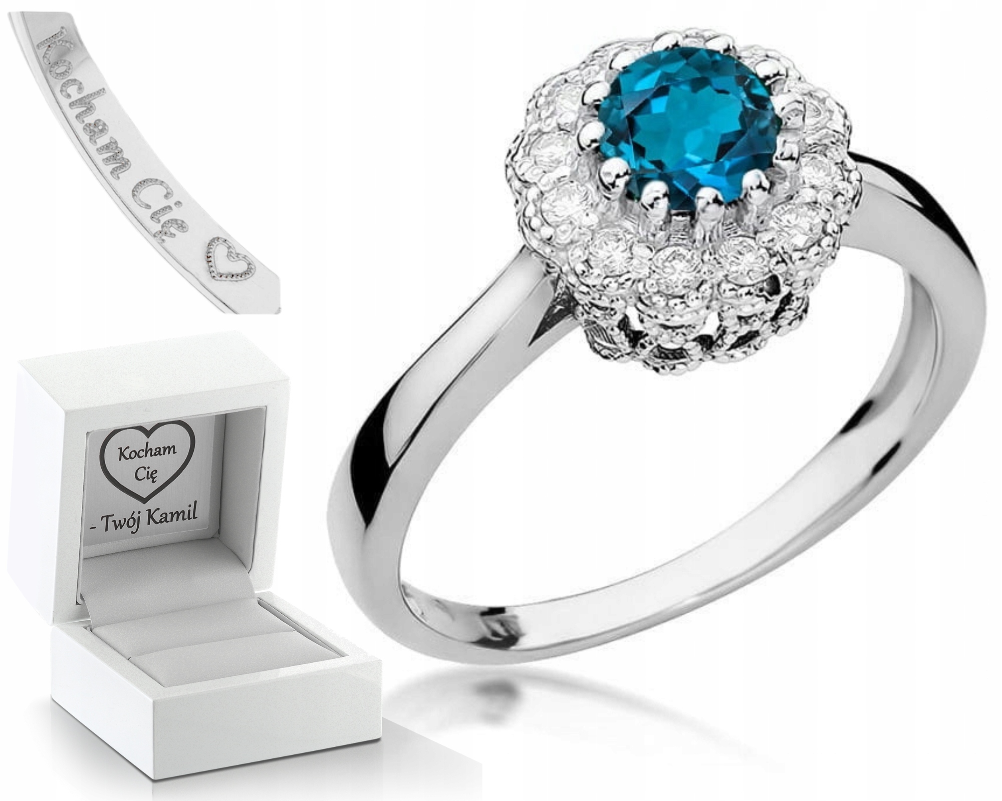 Bílý Zlatý Prstýnek S Topazem London Blue 585