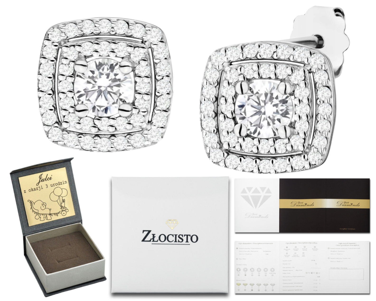 Náušnice z bílého zlata s laboratorními diamanty Gravírování Dárek 585