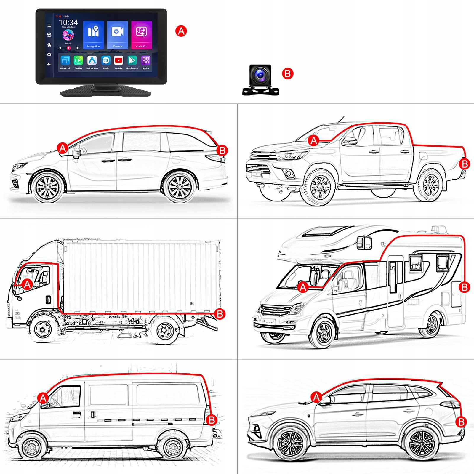 RADIO STACJA MULTIMEDIALNA ANDROID AUTO APPLE CARPLAY ANDROID 13 DVR 4/64GB Komunikacja Bluetooth GPS Wi-Fi