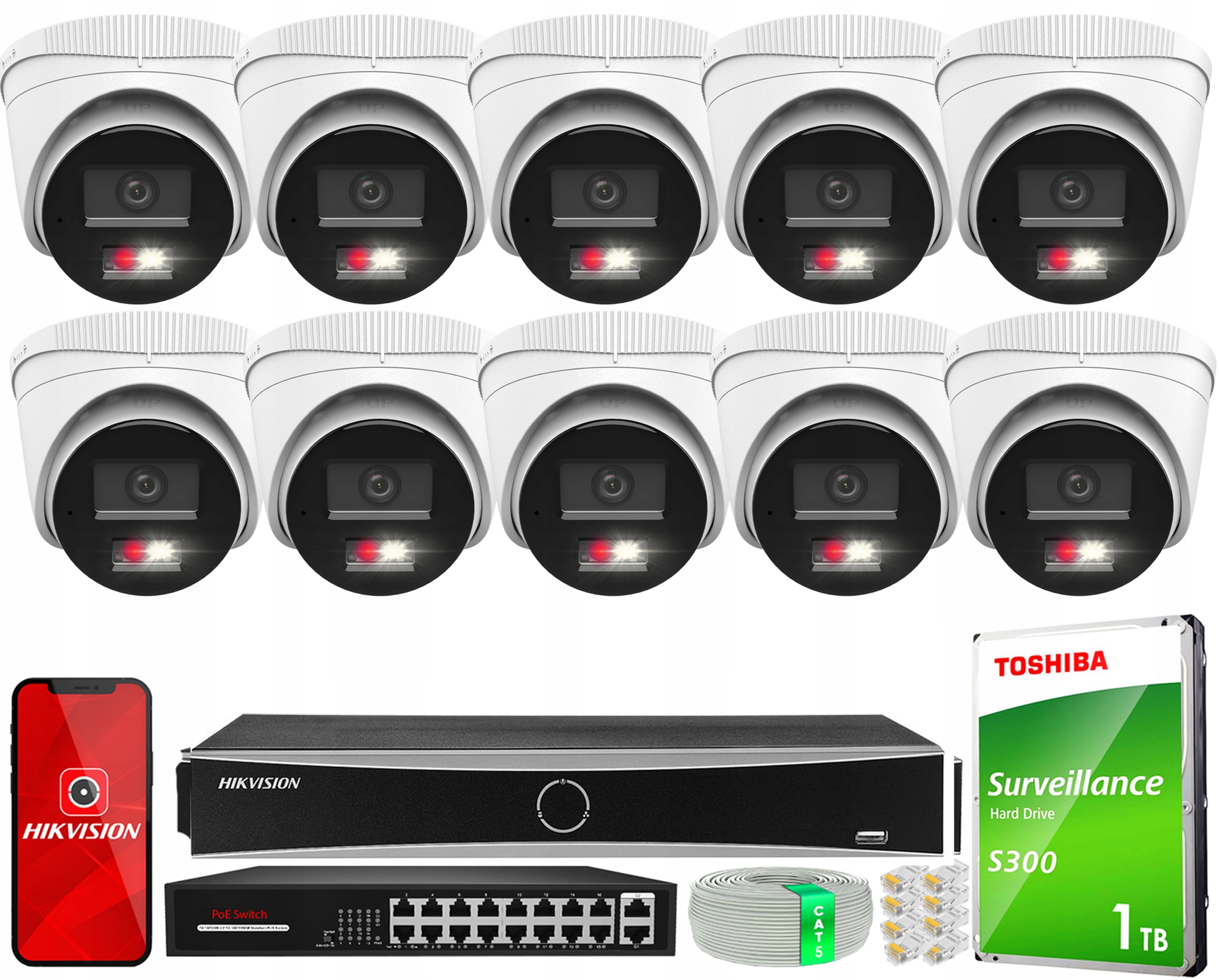 Súprava na monitorovanie Ip 10x IPCAM-T6-30DL 6Mpx PoE HiLook od Hikvision