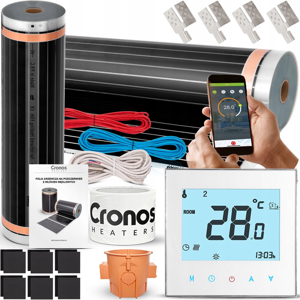 CRONOS FOLIA GRZEWCZA MATA NA PODCZERWIEŃ Z TERMOSTATEM WiFi 140W/m2 4m2
