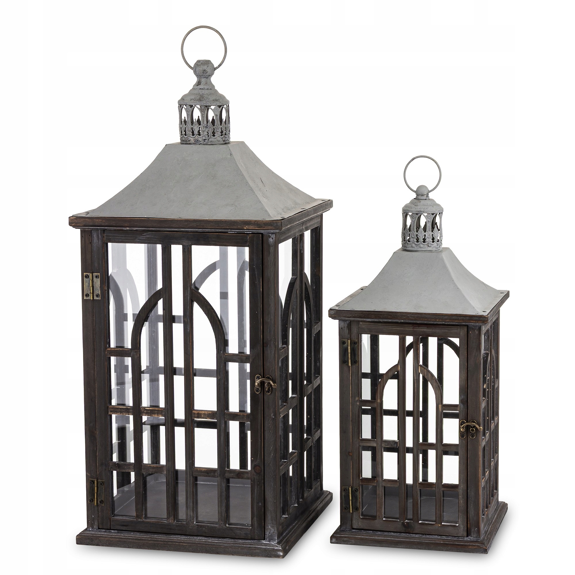 Lampáš Drevený Hnedý Tmavý Veľký Dekoratívny Komplet 2 Kusy 74 cm