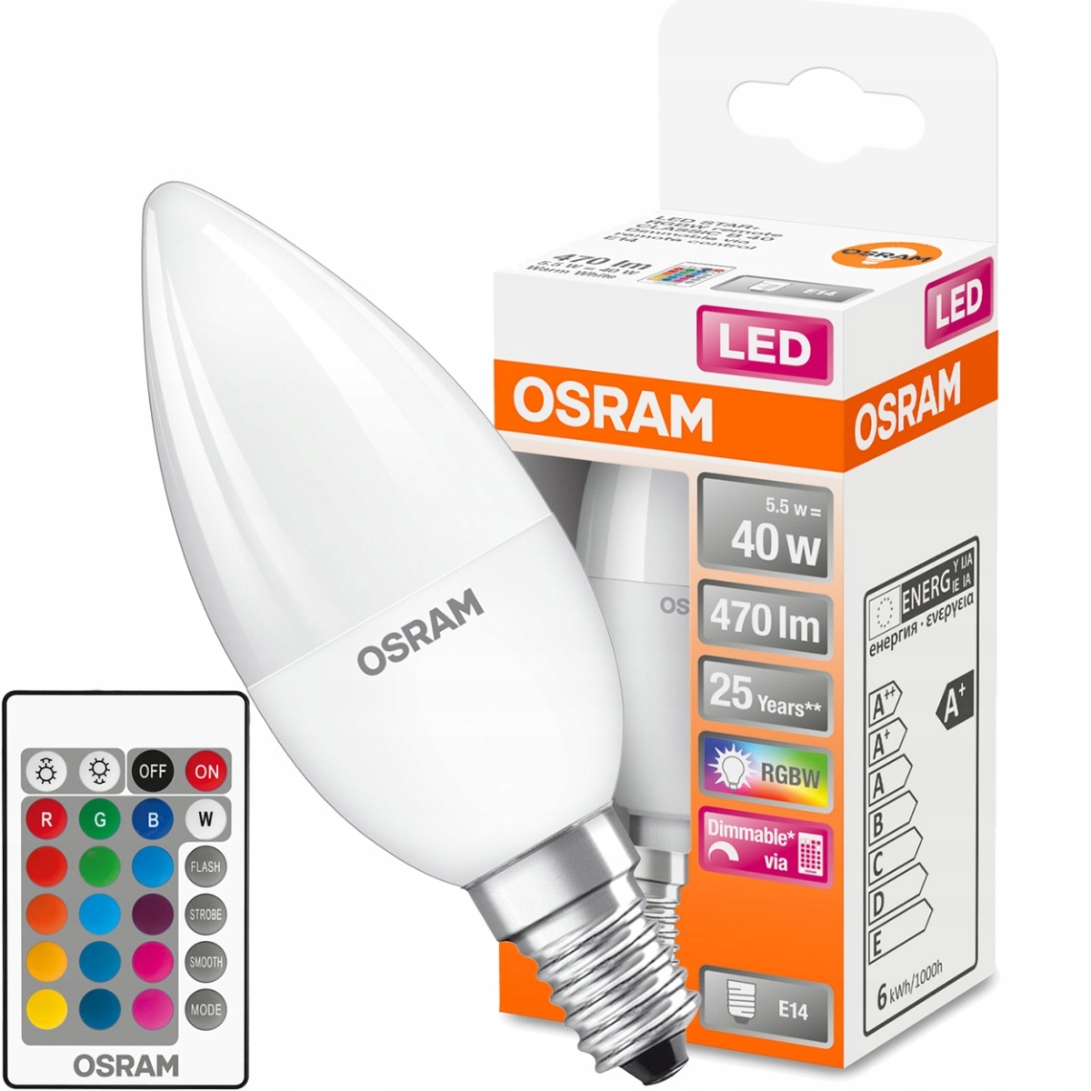 Żarówka LED ŚWIECA E14 5,5W OSRAM RGBW PILOT DIM