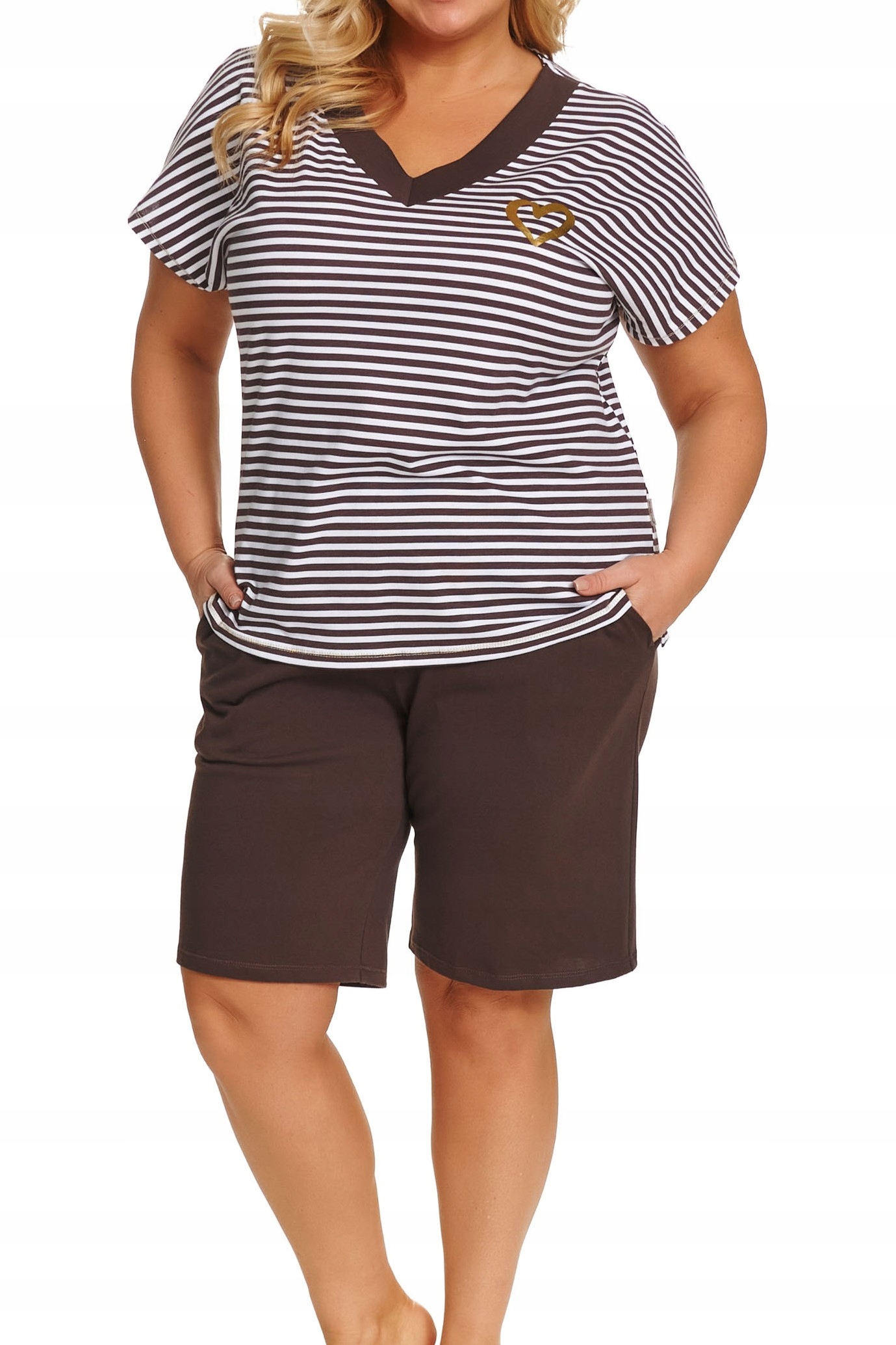 Krátké dámské pyžamo Doctor Nap PM.7471 Brownie hnědé [Velikost 2XL]