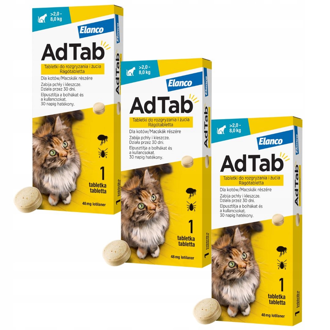 AdTab 48 mg tabletki do rozgryzania i żucia dla kotów (2-8 kg) 3 sztuki