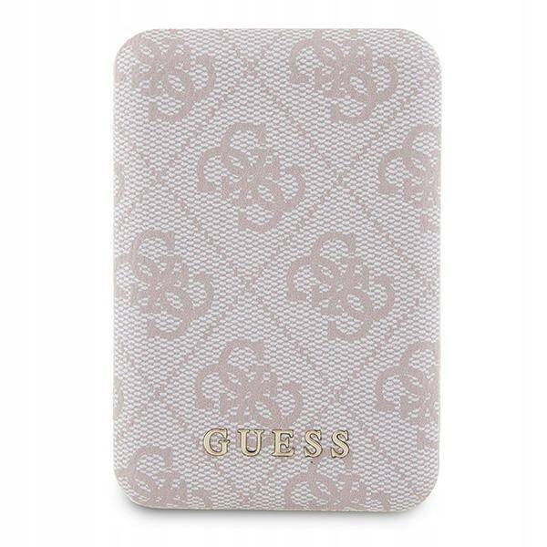 Indukční powerbanka Guess 15W 5000mAh růžová 4G Leather Metal Logo MagSafe