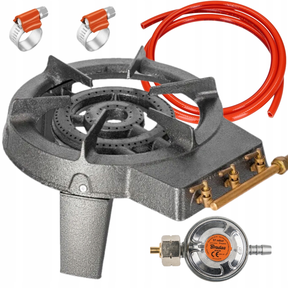 TABORET GAZOWY 9,8kW 3 x Palnik ŻELIWNY Kuchenka Turystyczna Reduktor Wąż