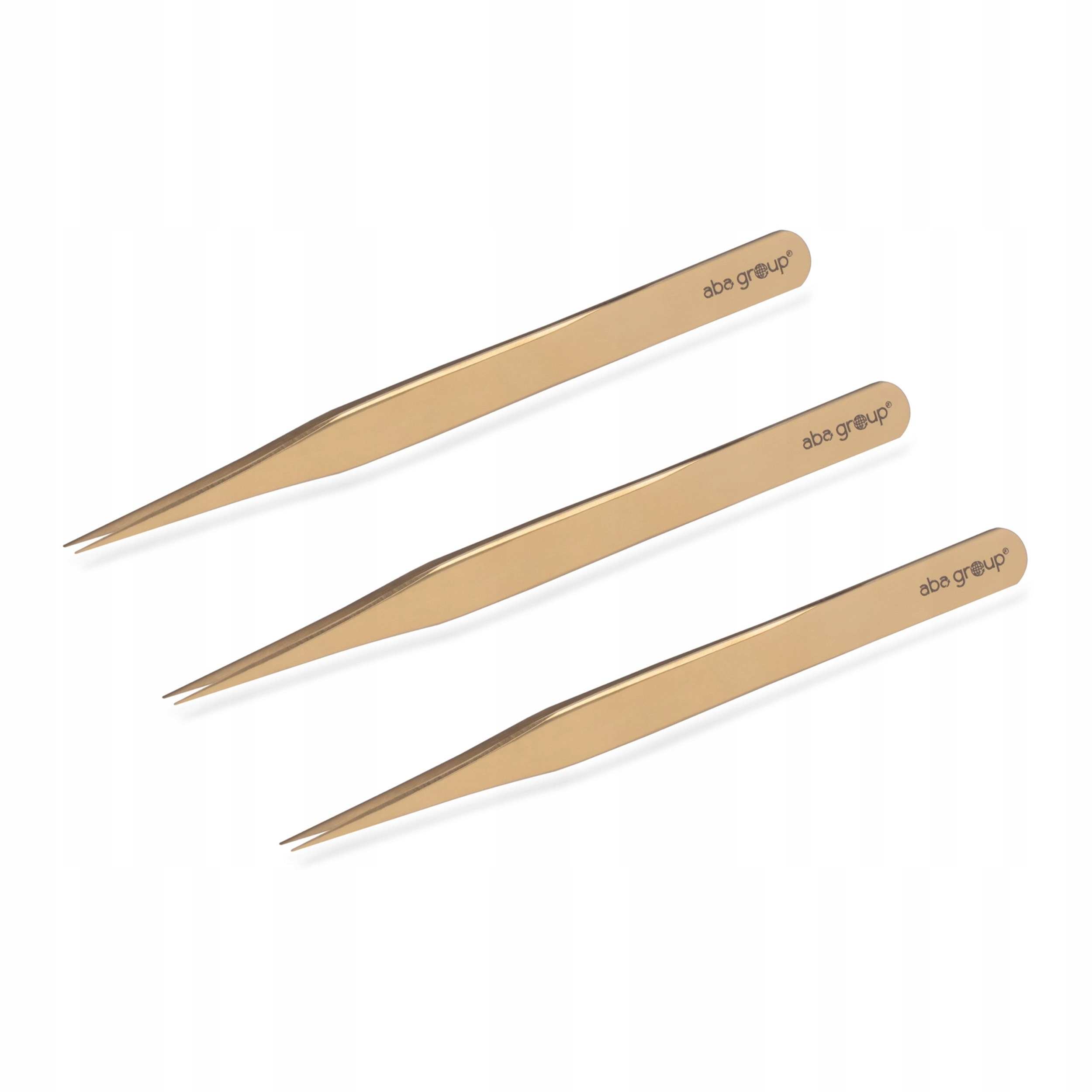 Pinzeta na řasy bodová rovná zlatá S-171-B Sada 3 ks Aba Group