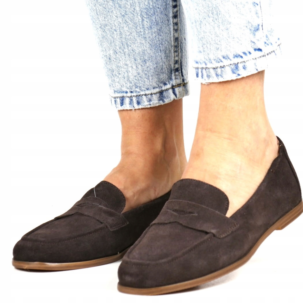 Kožené Mokasíny S Gumičkou Na Patě Hnědé Semišové Dámské Polobotky 37