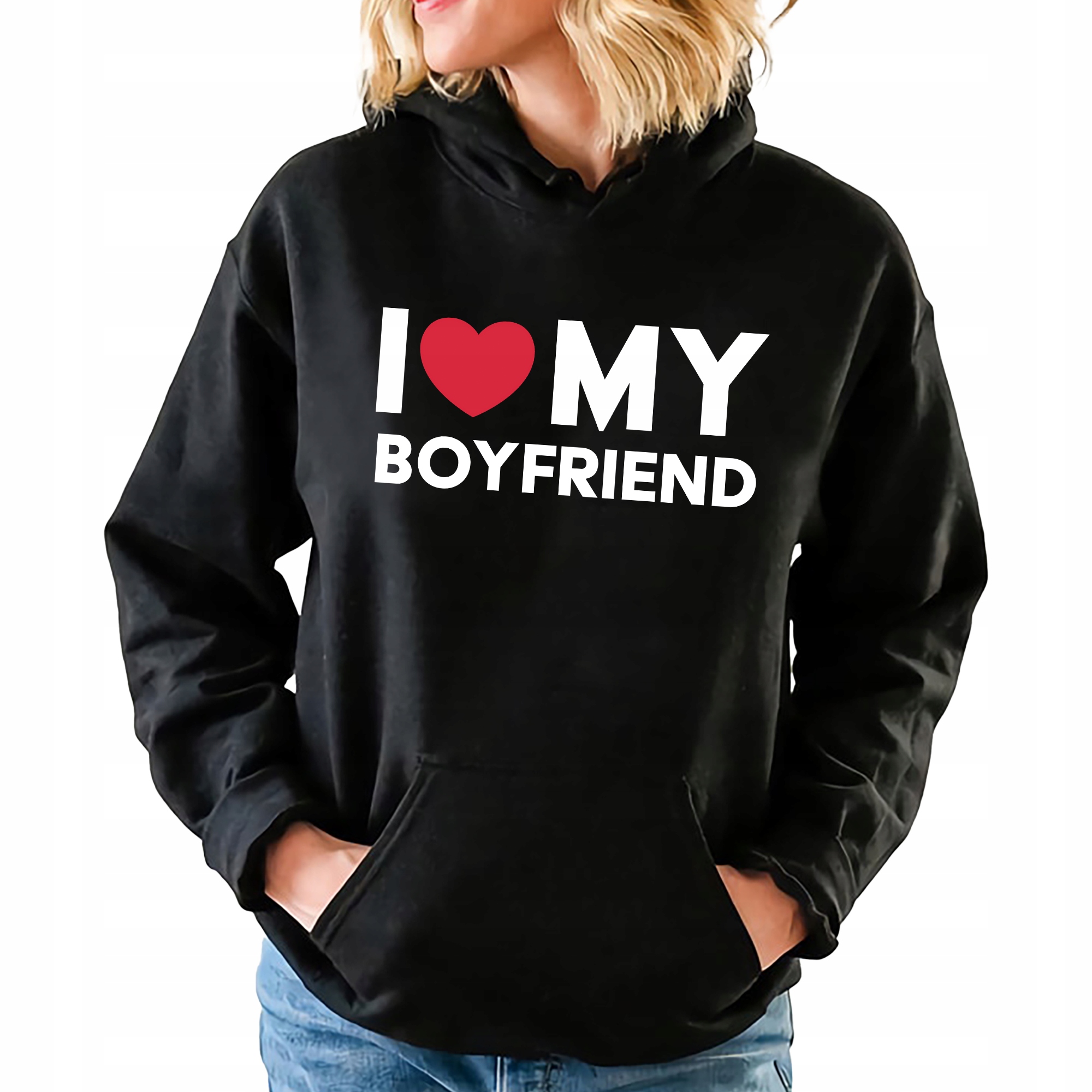 Mikina S Kapucí Černá I <3 My Boyfriend Pro Mládež vzory Vel S