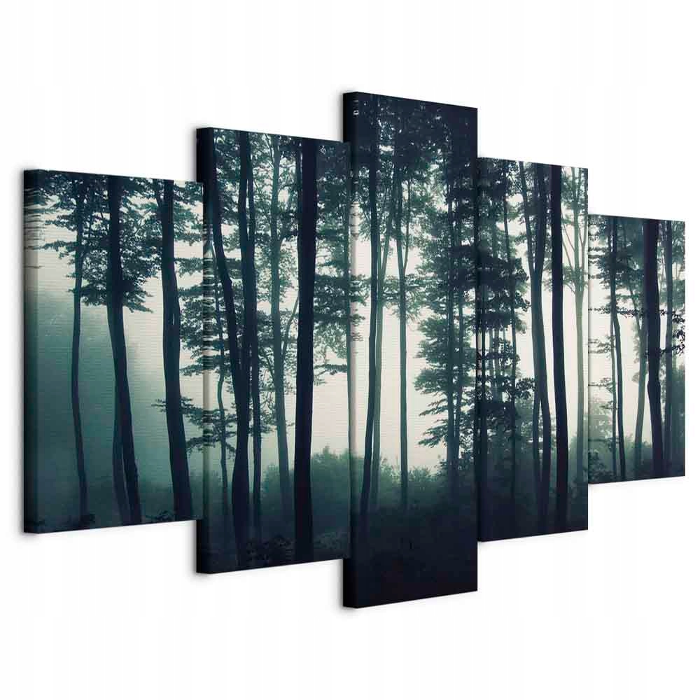 Obraz 5 Dílů Triptych Les V Mlze Stromy Mlha Příroda Dekorace XXL 200x100