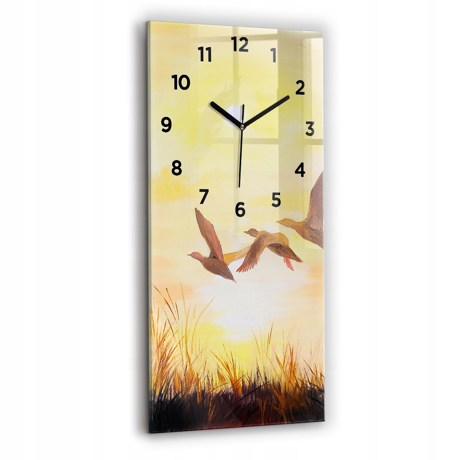 Hodiny Obraz Sklo Nedotknutelný mechanismus Jeřáby při západu slunce 30x60