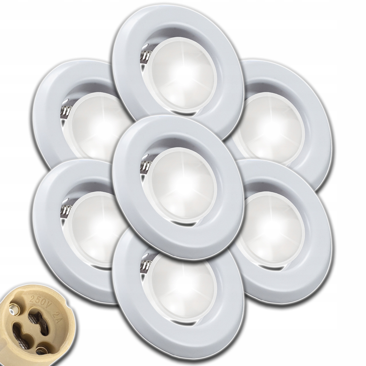 7x Stropní Svítidlo Očko Halogen S Žárovkou 1,5W Neutrální Hotový Set