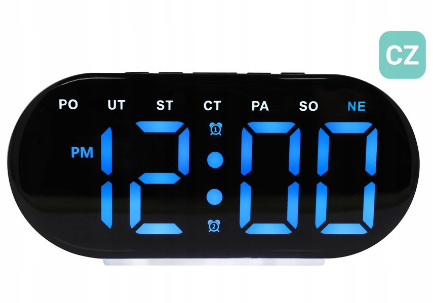 Modrý Budík Led Jvd SB8035.3 Teploměr Dva Alarmy Dny V Češtině