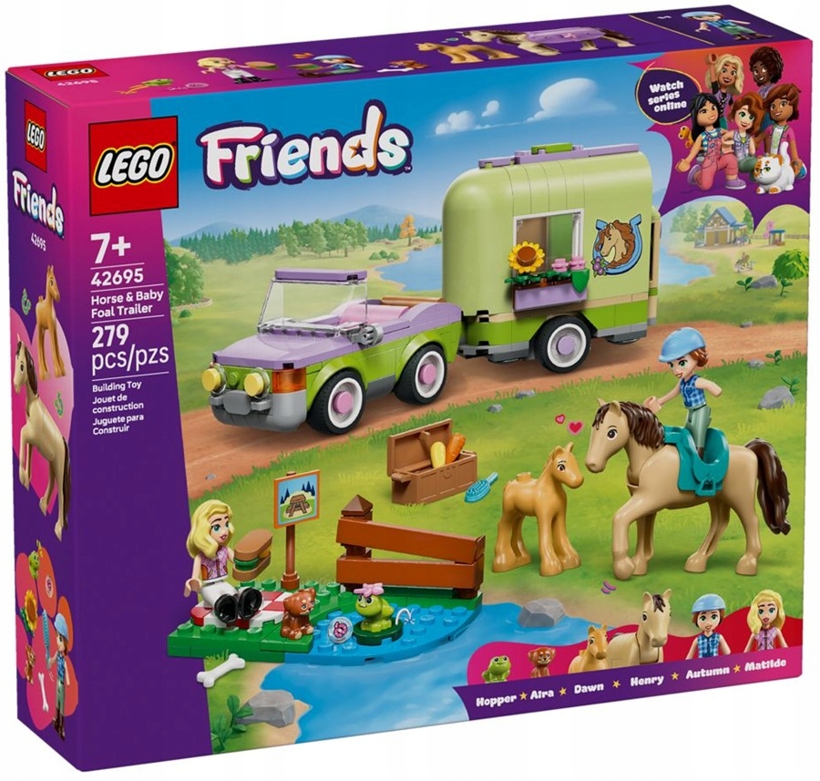 Stavebnice 279 dílků Lego Friends Přívěs s koněm a hříbětem 42695