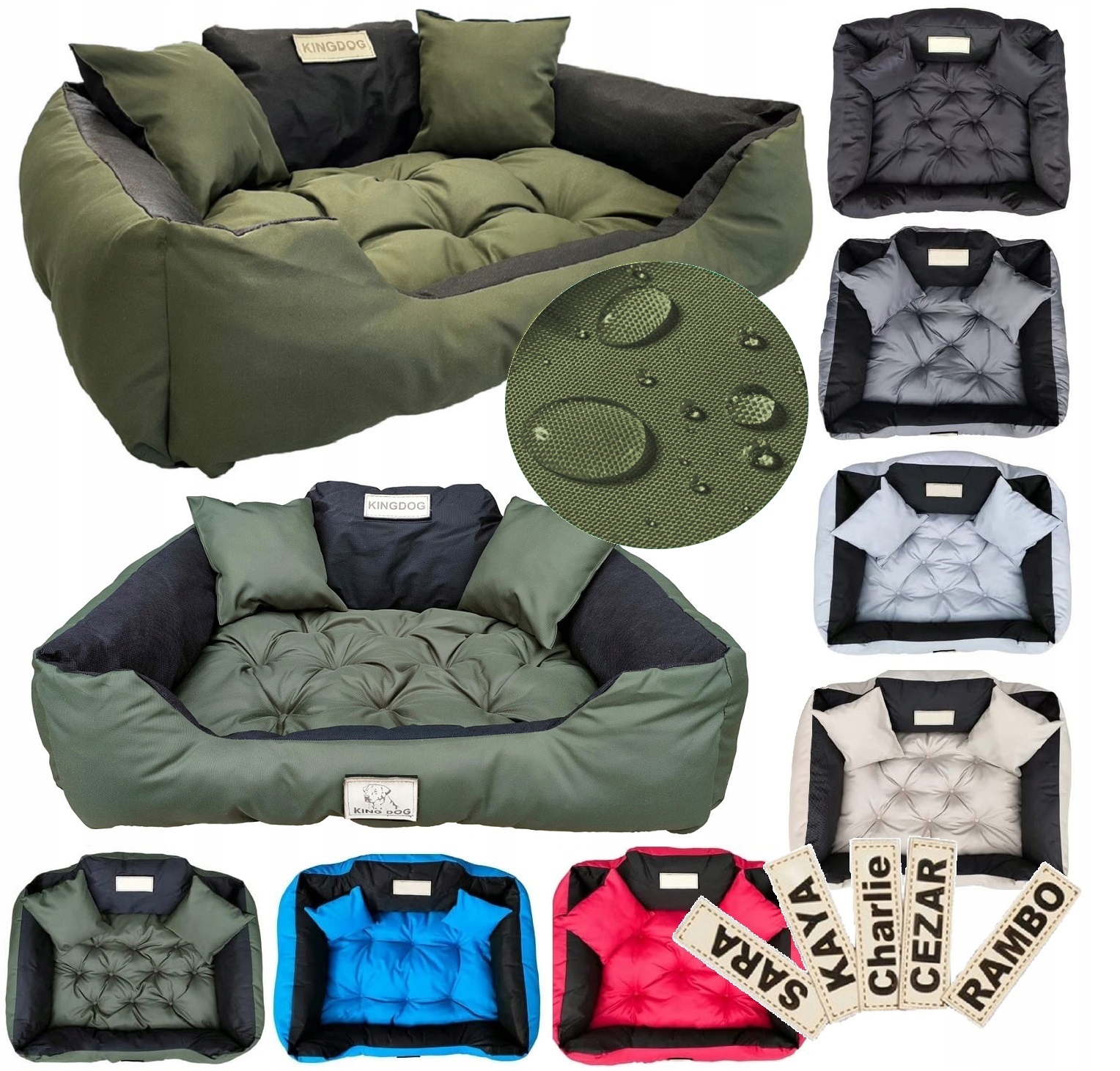 Pelíšek pro psa Jméno 145x115 KingDog zelené personalizované obrovské XXXL