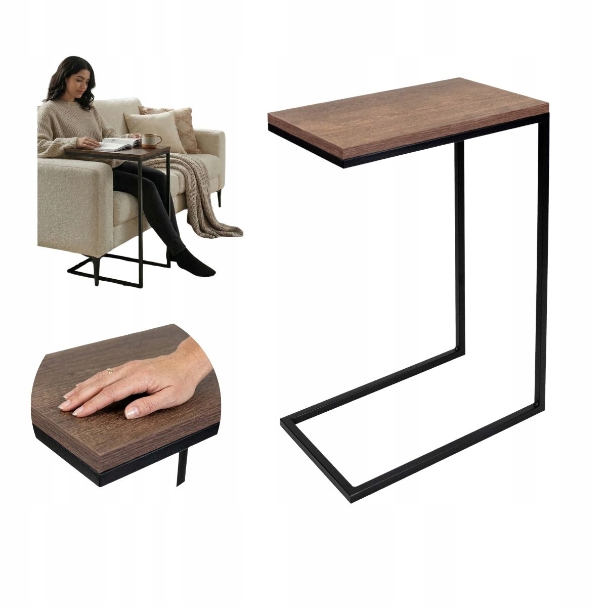Stolik Pod Laptopa Kawowy Boczny Metal Wsuwany Gotowy Orzech Ovin 25x40x60