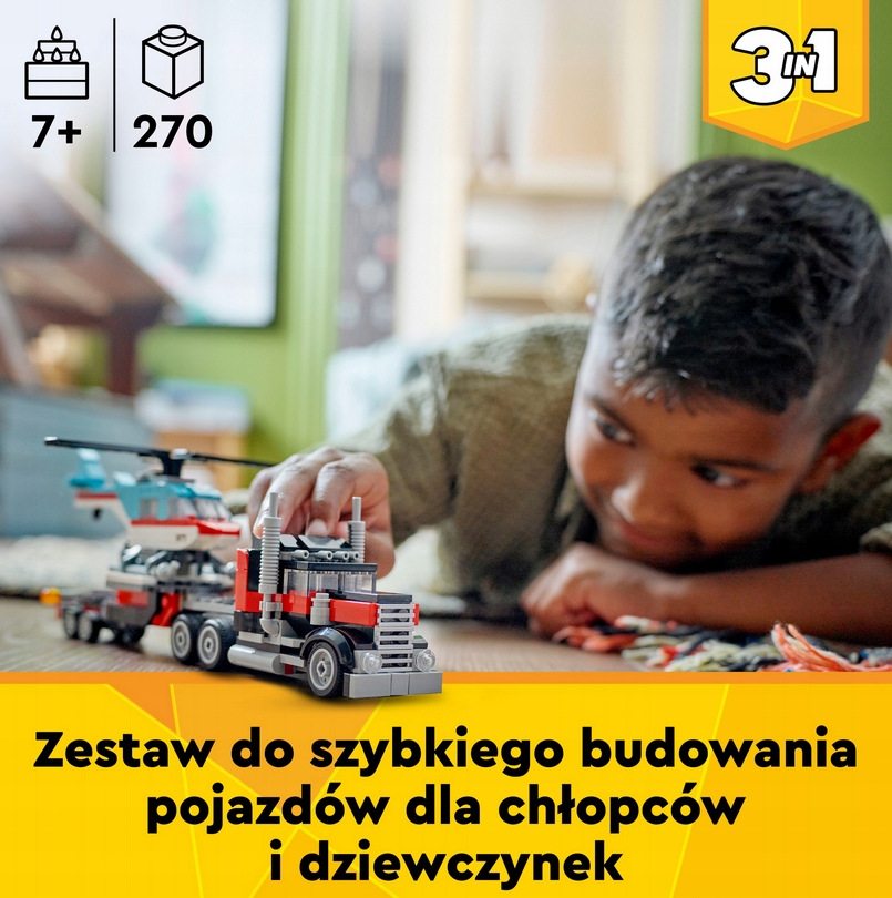 LEGO Creator Ciężarówka z platformą i helikopterem 31146 ZESTAW KLOCKÓW Numer produktu 31146666