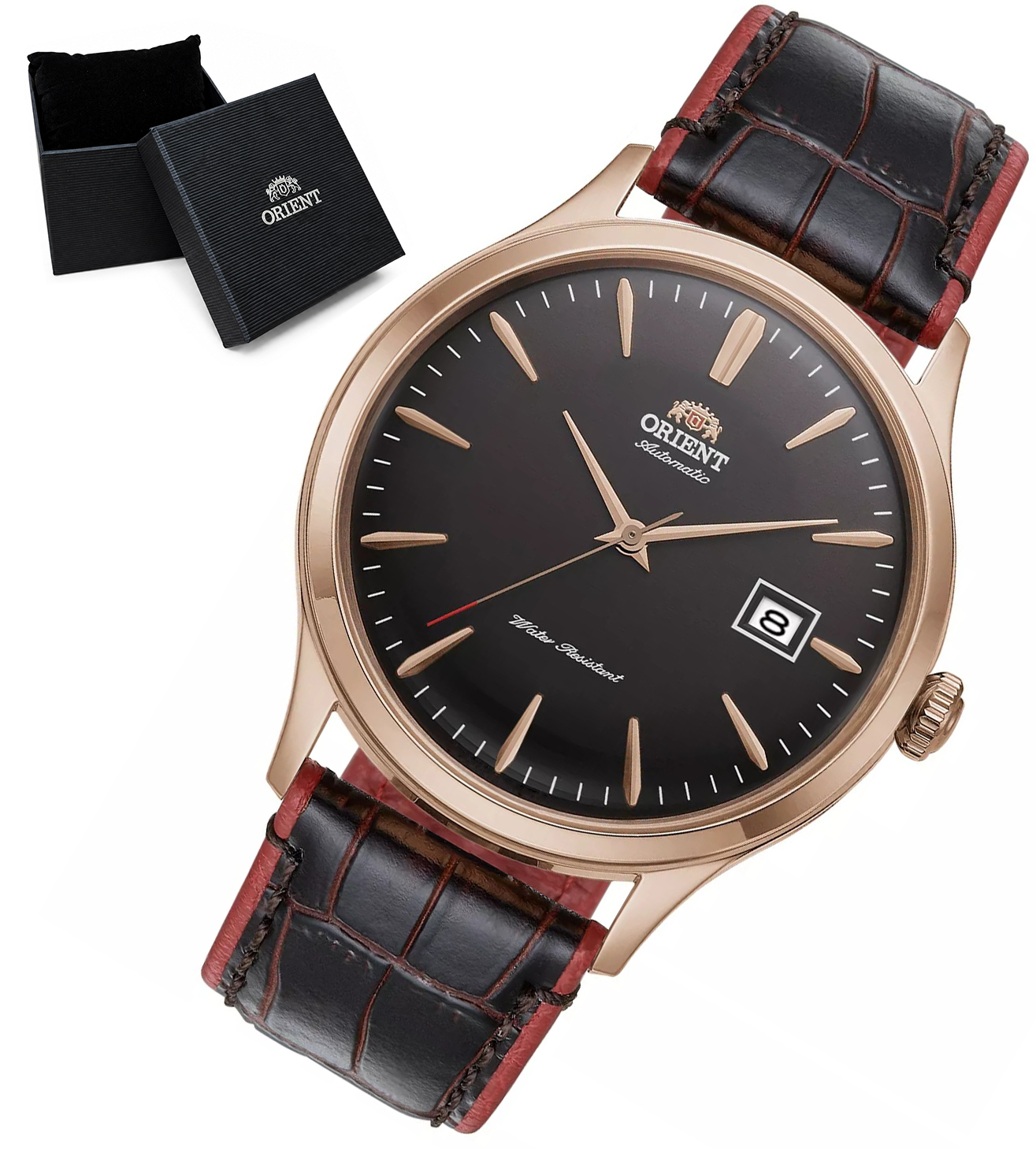 Pánské Hodinky Orient TAC08001T0 s automatickým náramkem, model Bambino krabička