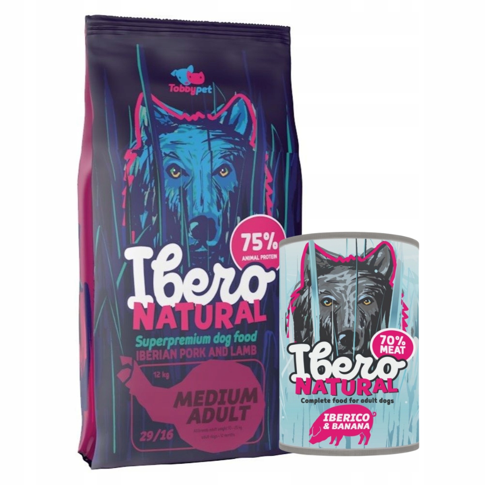 Levně Balíček pro dospělé psy: Ibero Medium Adult 3 kg Iberico & Banana 400 g