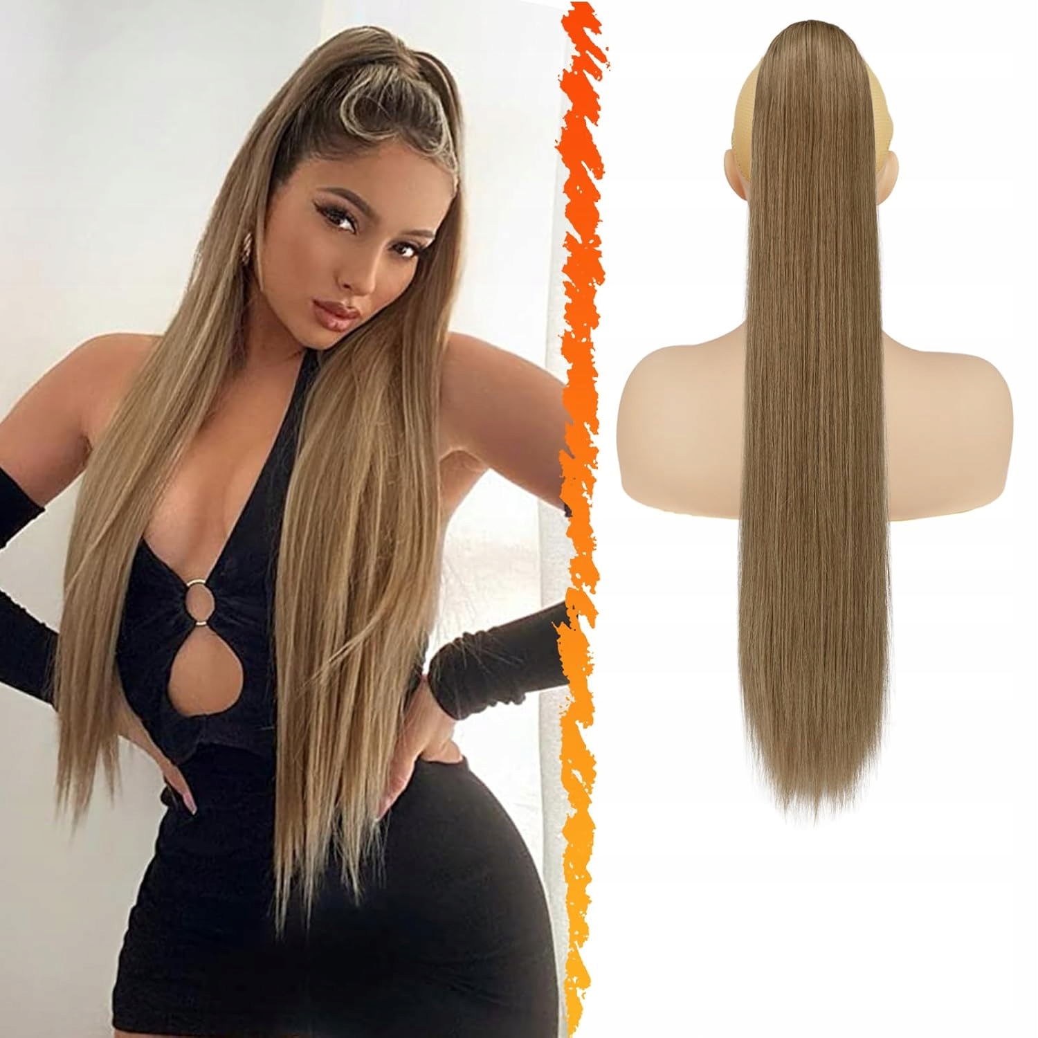 Syntetická paruka Připínací vlnitý culík 66 cm, blond