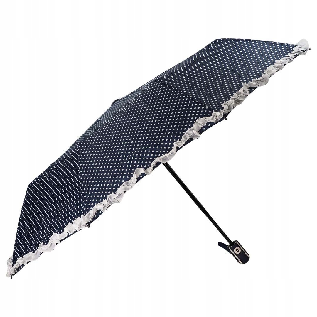 

Parasol W Grochy Kropki Z Falbanką Granatowy