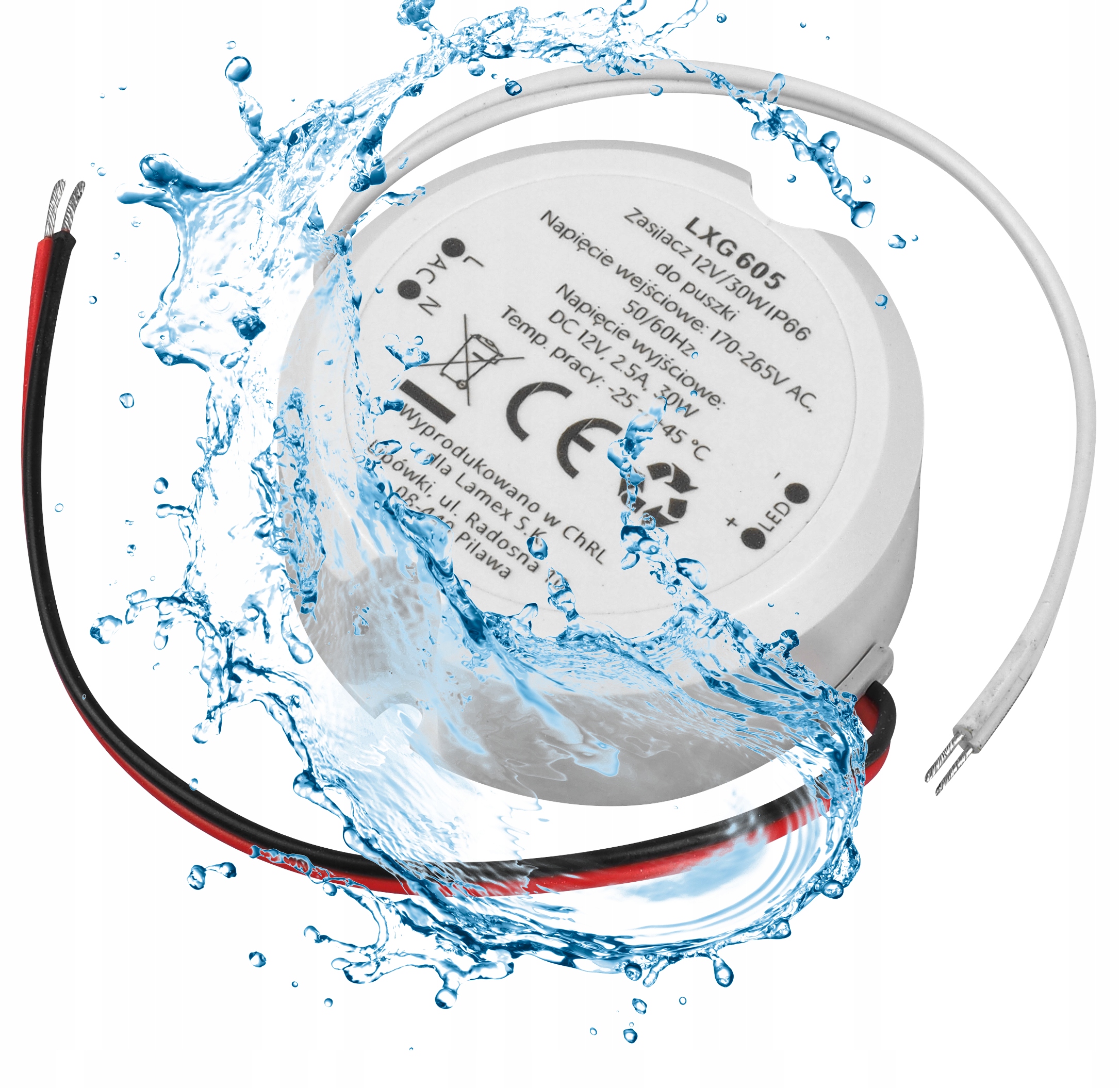 ZASILACZ 12V 2,5A 30W DO TAŚM LED DOPUSZKOWY DO PUSZKI WODOODPORNY IP66 Marka Lamex