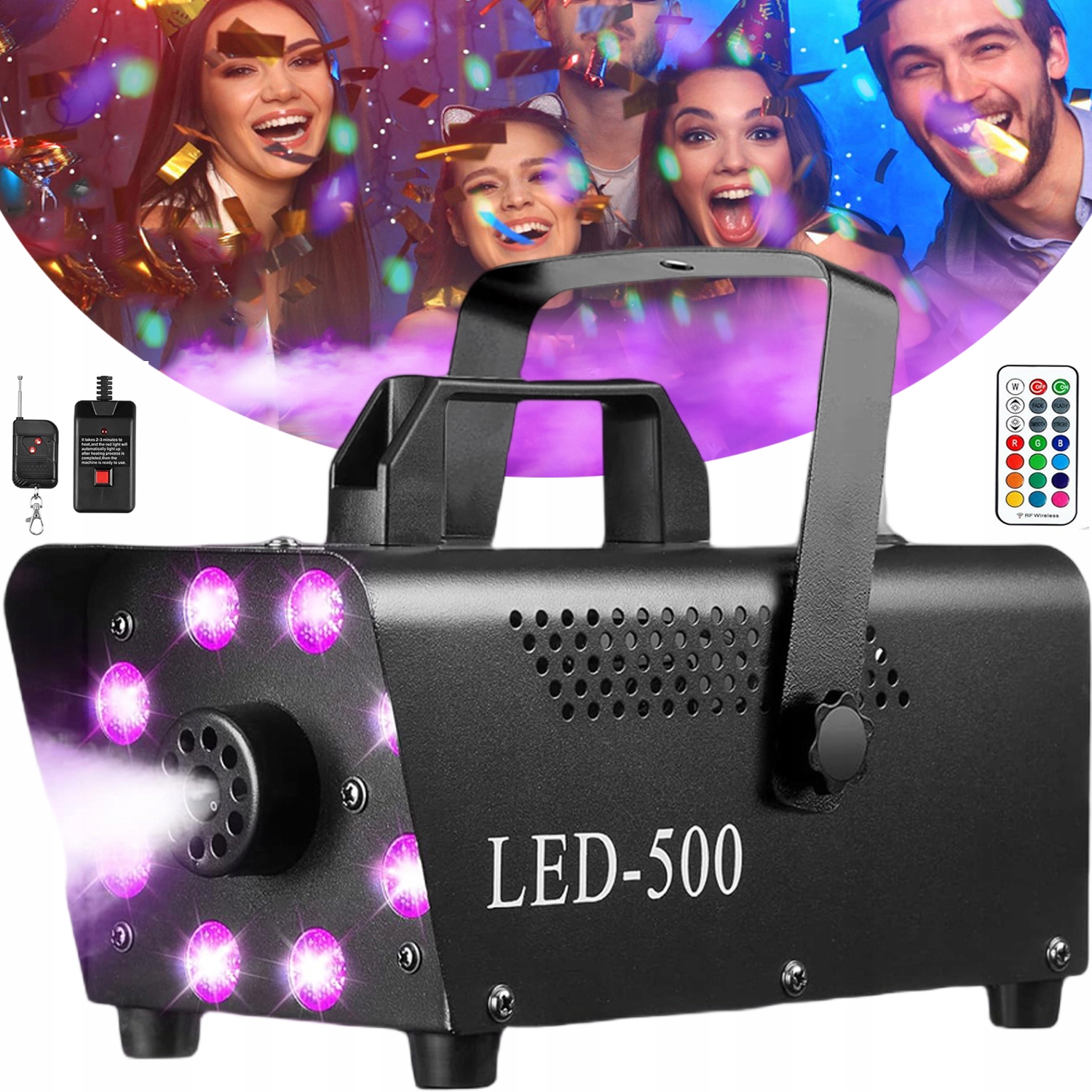 Výrobník Kouře Mlha Zakouřovač 8 Led Rgb Výkonný 500 W Na Párty