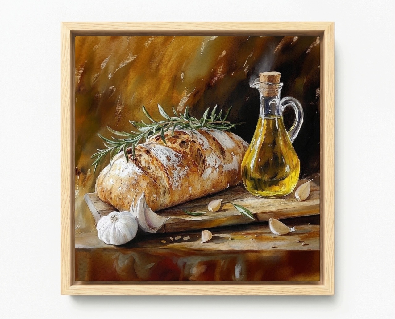 Obraz Rám Americký Box Kuchyně Jídlo Chléb Rozmarýn Oliva 80x80