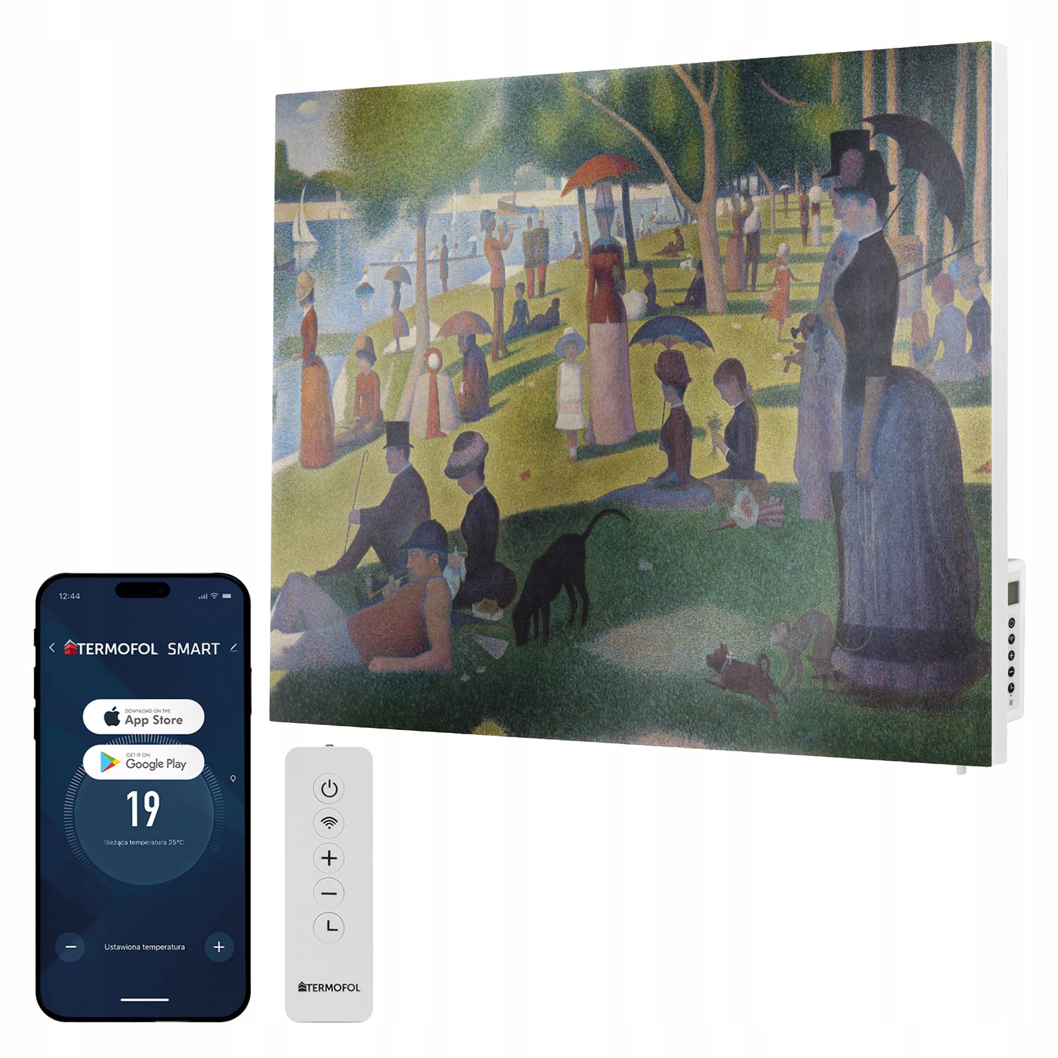 Infračervený ohrievač obraz Nedeľa la grande jatte 500W 85x60 cm WiFi