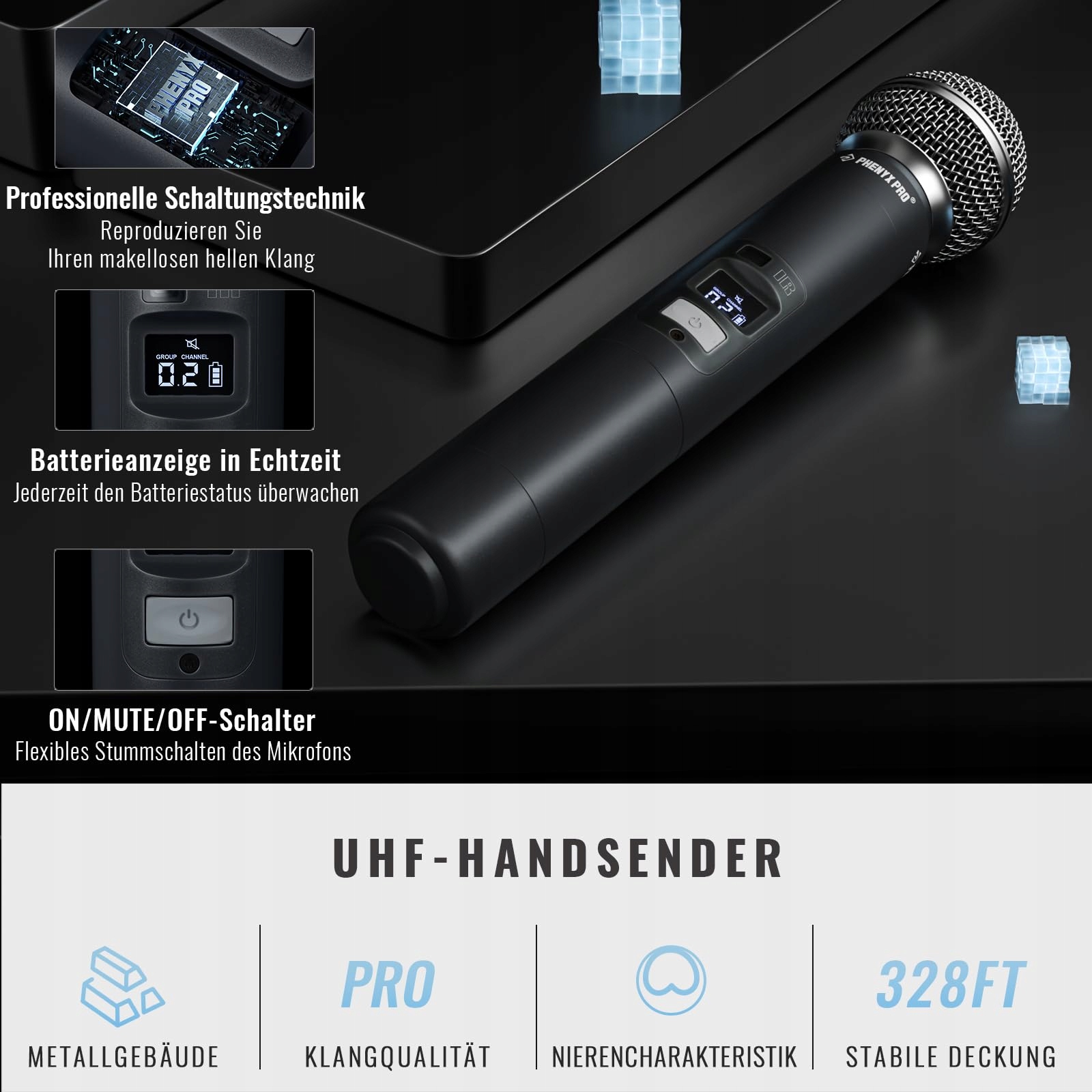 PHENYX PRO Bezprzewodowy System Mikrofonów 4 Kanały 4 Mikrofony Ręczne — miniatura 3